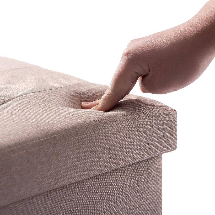 Zitbank met opbergruimte zitkist kruk voetenbank opvouwbare zitkist met deksel beige 76 x 38 x 38 cm