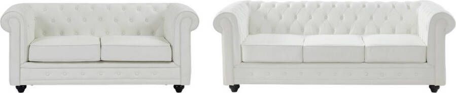 Vente-unique Twee- en driezitsbank van wit kunstleer – CHESTERFIELD L 205 cm x H 72 cm x D 88 cm - Foto 2