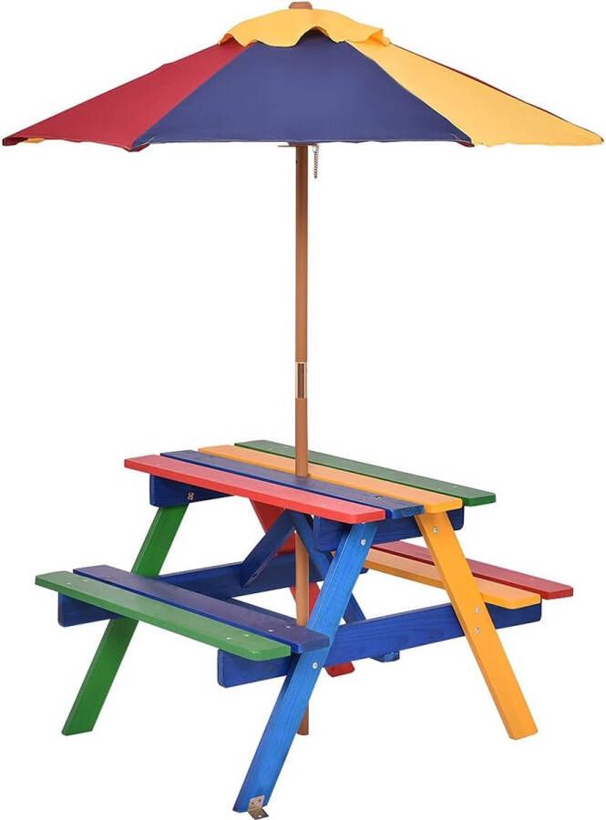 Zitgroep hout kinderen zitgarnituur kindermeubilair met parasol kindertafel picknickbank 4 stoelen beschikbaar