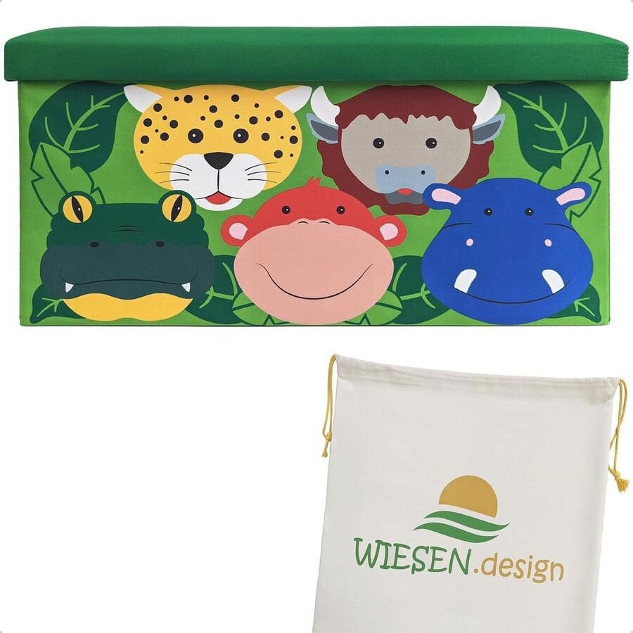 Zitkist Jungle voor Kinderen Opbergdoos en Zitbank in één Speelgoedkist met Deksel