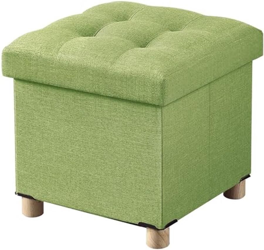 Zitkist Kruk Voetenbank met Opbergruimte en Houten Poten 38 x 38 x 38 cm Groen