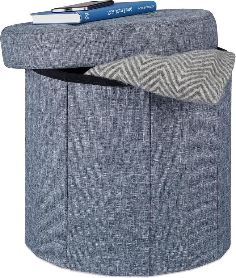 Zitkruk met opslagruimte rond opbergpoef 1 stuk donkergrijs 38 x 38 x 38 cm