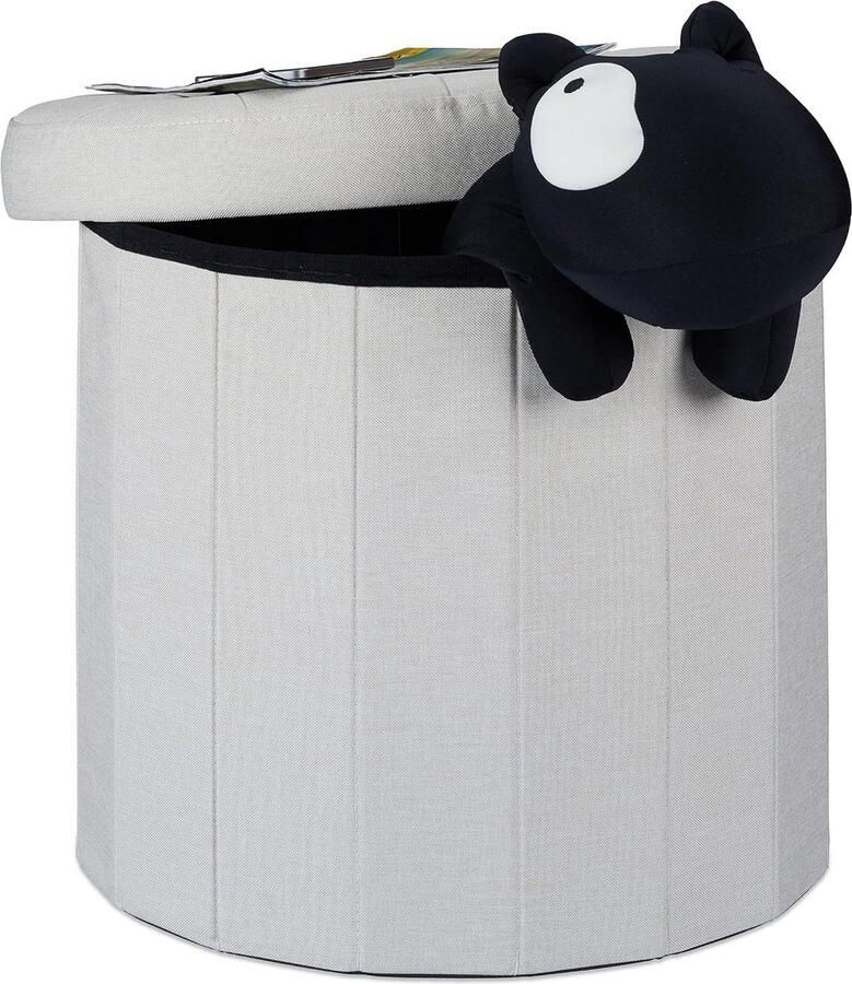 Zitkruk opvouwbaar met opslagruimte Grootte L HxBxD 43 x 45 x 45 cm Ronde voetenbank opbergpoef Crème