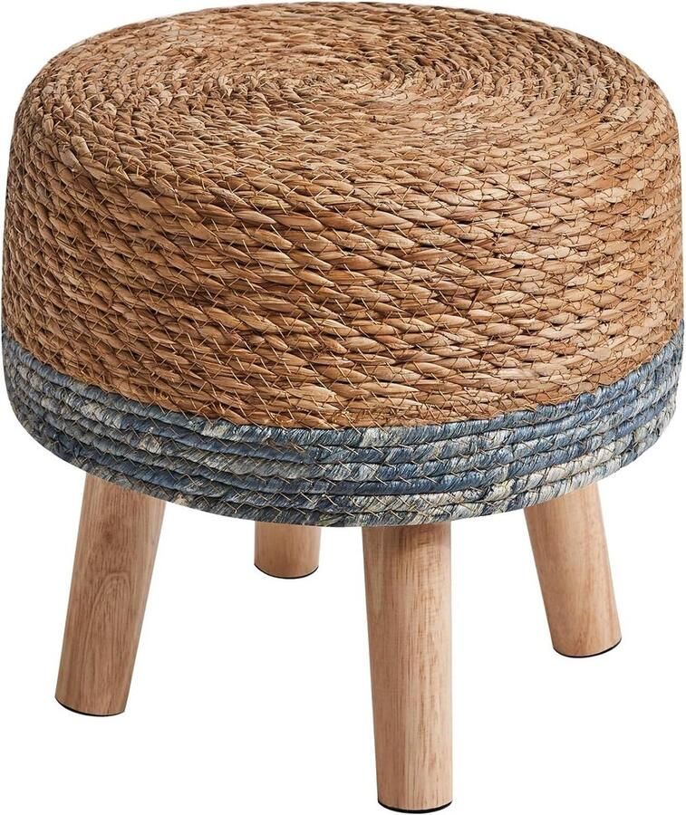 Zitkruk voetenbank natuurlijk zeegras dennenpoten handgemaakt landelijke stijl slaapkamer woonkamer outdoor blauw 32 x 32 x 32 cm HBD027Q comfortabel en stijlvol