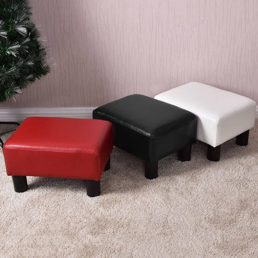 Kruk voetenbank zitkruk bank voetenbank met vier poten van kunstleer kleurkeuze 40 x 30 x 24 cm (zwart)