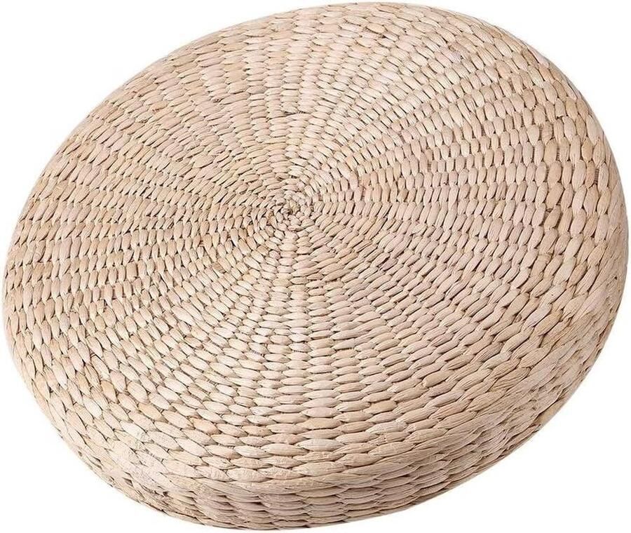 Zitkussen 40 cm Ronde Poef Tatami Kussen Meditatie en Yoga Mat Milieu Vloerkussens met Natuurlijke Stro