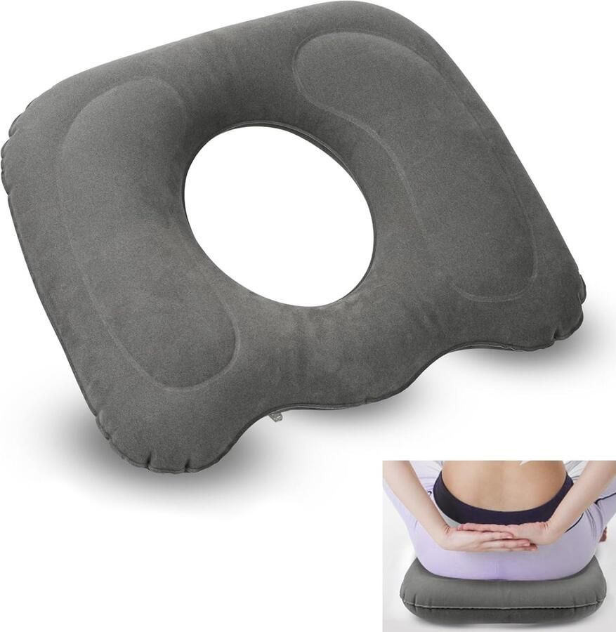 ZitKussen Donut Kussen Aambeien Zitring Opblaasbaar Stuitkussen Donut Kussen Stuitje Zitring Ringkussen Houding Correctie Zitring Kussen Voor aambeien en stuitje Grijs