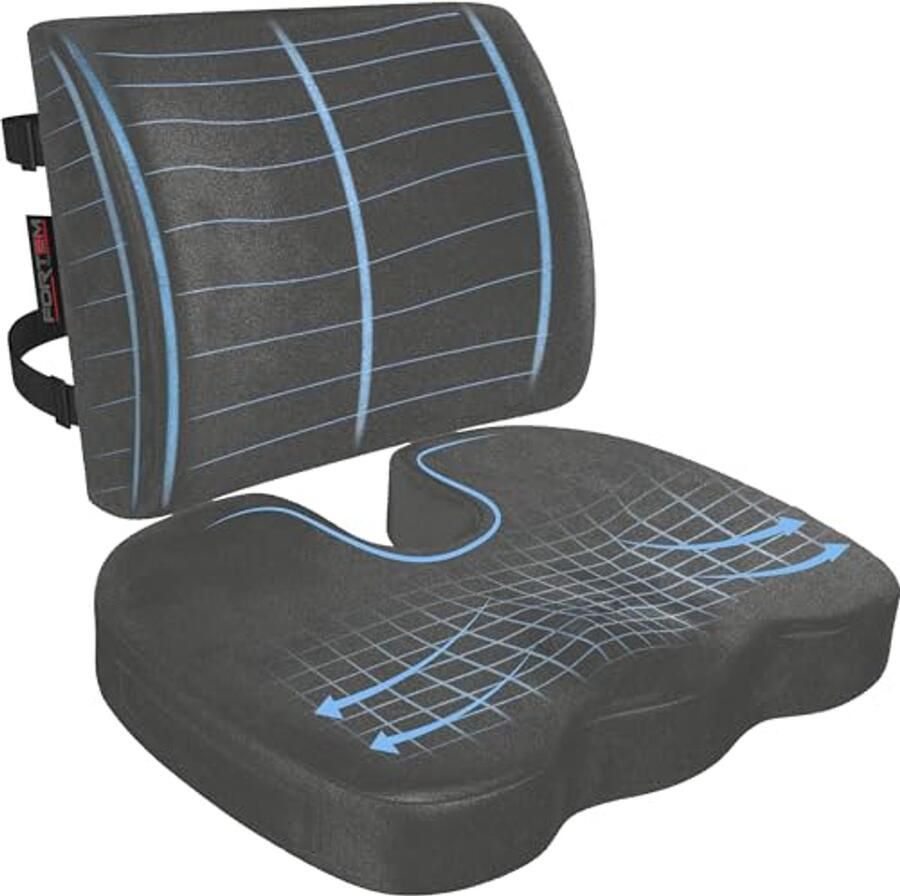 Zitkussen en Lendensteun voor Bureaustoel Comfortabel Memory Foam Kussen voor Gaming en Auto