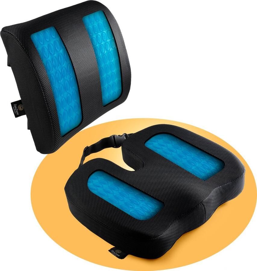 Zitkussen & Rugkussen Incl Koelingsgel set Stuitkussen Orthopedisch & Ergonomisch Traagschuim Wigkussen Onderrug & Stuitbeen Lendekussen & Rugsteun Bureaustoel & Auto