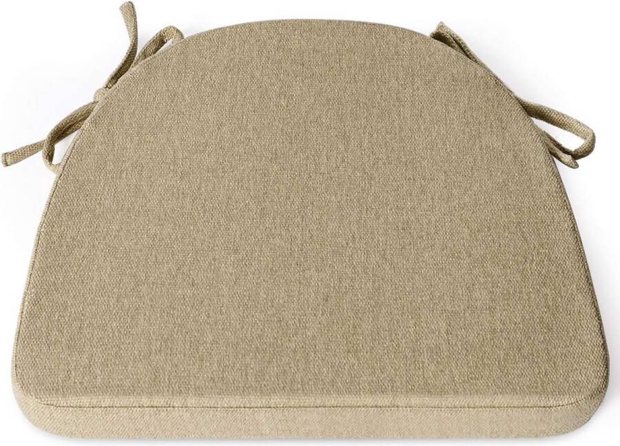 Zitkussen halfrond wasbaar stoelkussen met bindband 43 x 41 cm antislip zitkussen voor tuinstoel eetkamerstoel of bureaustoel (donkerbeige)