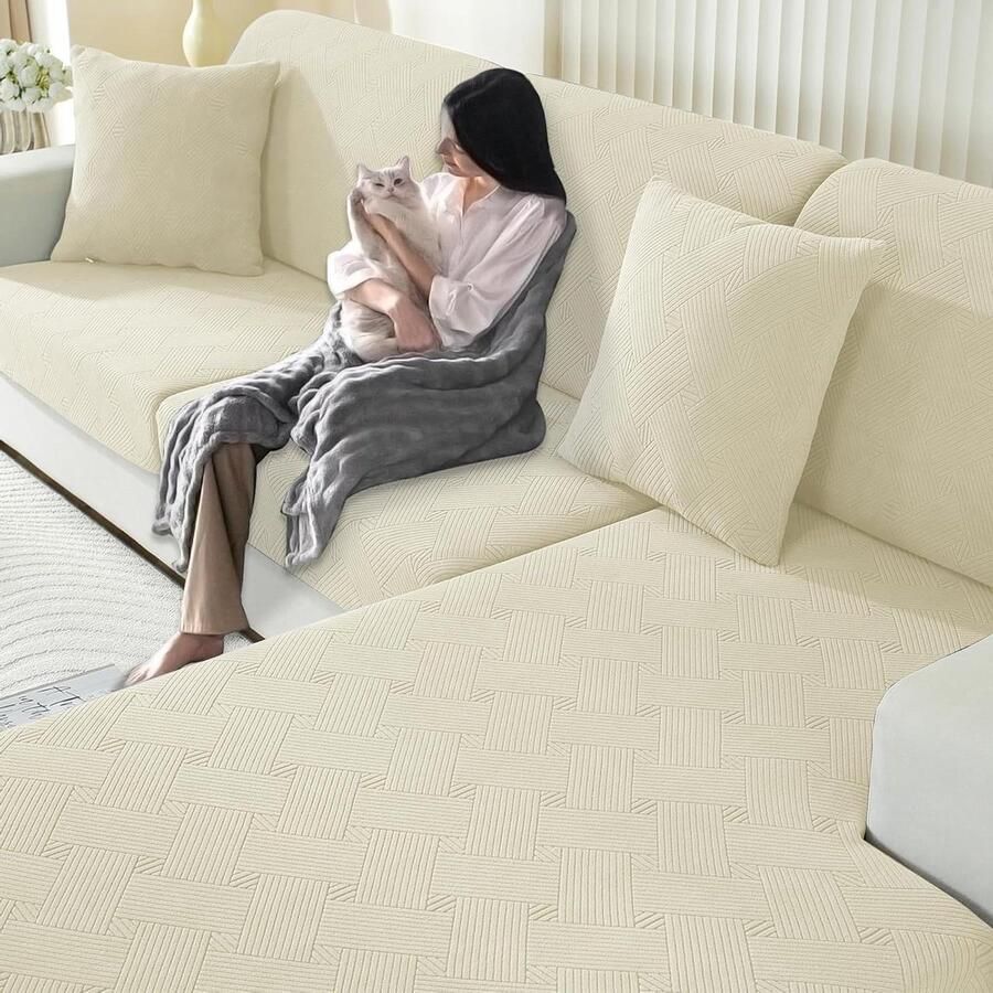 Zitkussen Hoezen Hoogelastische Universal Bankhoes Antislip Stretch Bank Kussenhoezen Voor Individuele Kussen 1-Zit Groot Beige