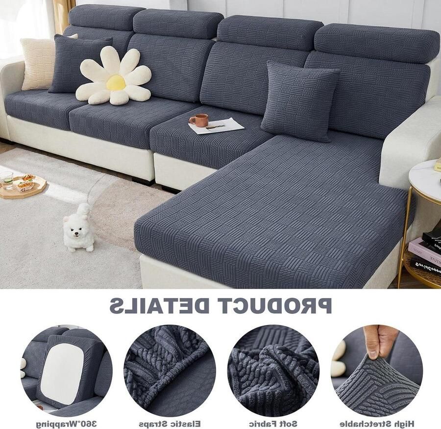 Zitkussen hoezen voor L-vormige banken universele stretch bankhoezen met zachte stof donkergrijs cookie