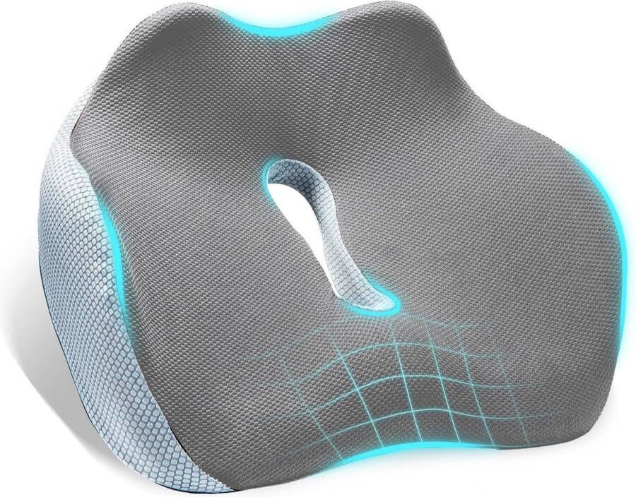 Zitkussen mega-zitkussen bureaustoel antislip 3D-traagschuim stuitbeenkussen voor stuitbeen ischias aambeien rugpijnverlichting ergonomisch zitkussen voor bureaustoel