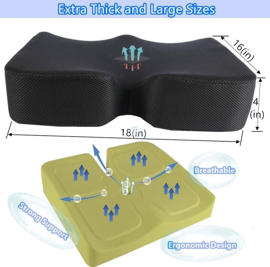 Zitkussen Memory Foam Extra Dikke en Grote Maat Staartbeen Drukontgrendelingskussens zijn Geschikt voor Bureaustoel Gaming Stoelen Autostoel Rolstoelen