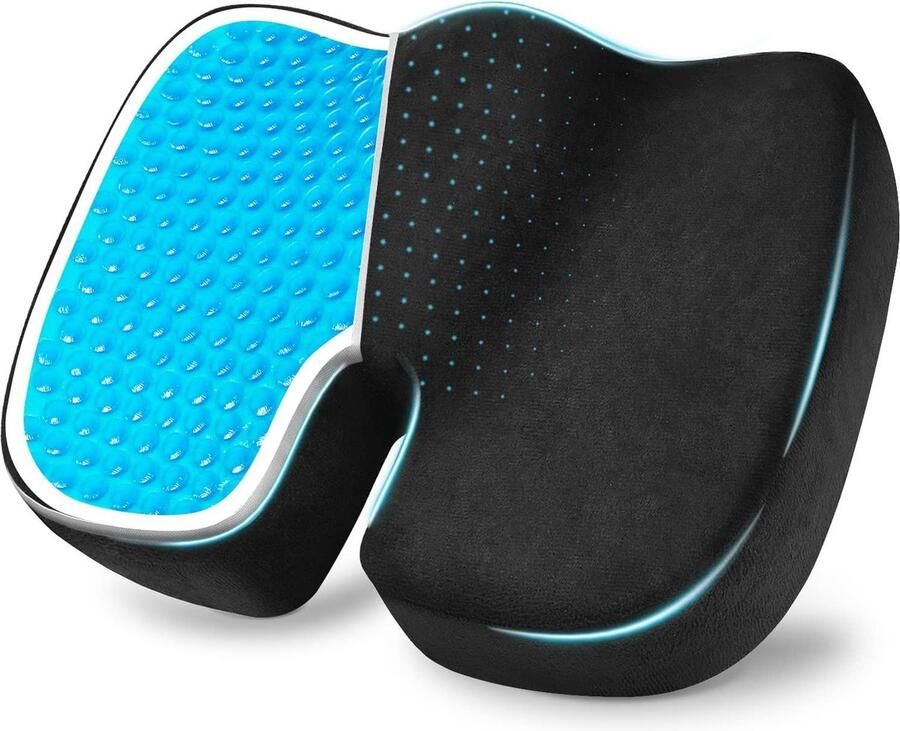 Zitkussen Memory Foam Gel Comfortabel Stoelkussen voor Bureaustoel en Auto 45x35x7cm Zwart Fluwelen doek