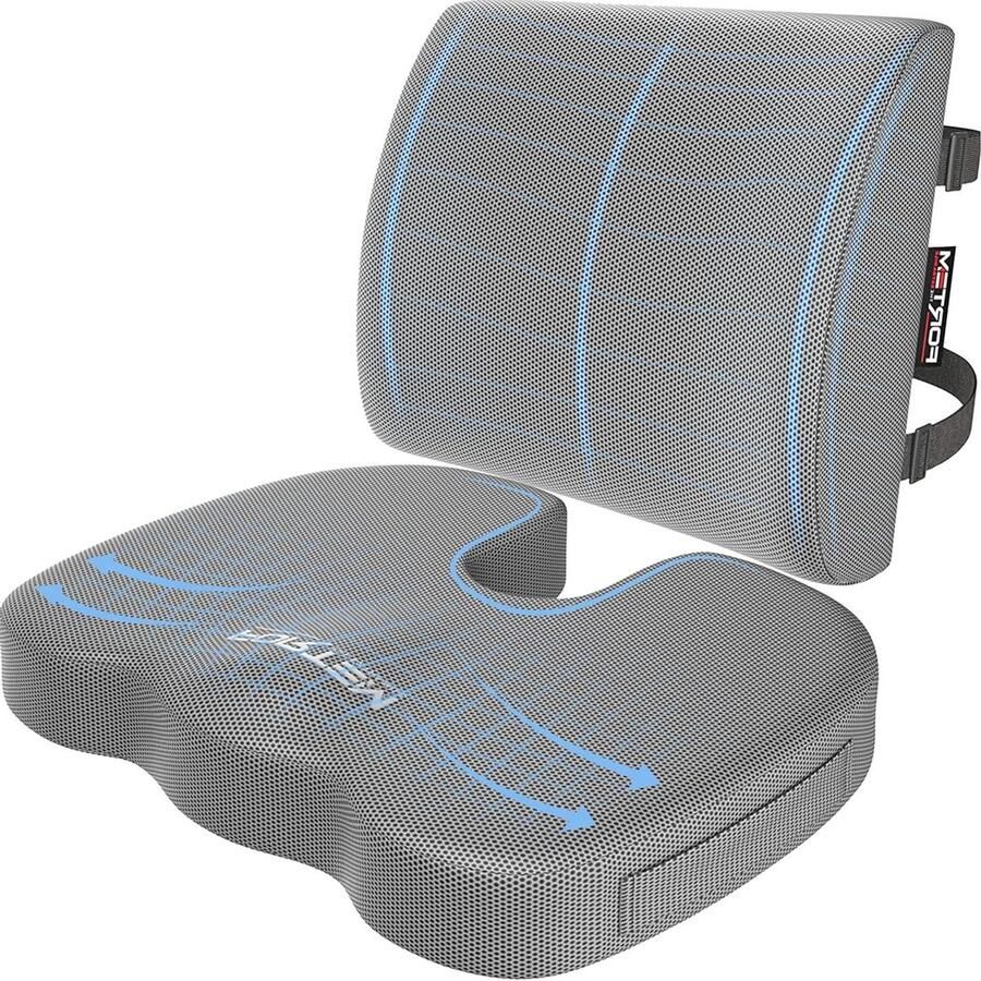 Zitkussen Memory Foam met Lendensteun Antislip Geschikt voor Bureaustoel Gaming en Autostoel