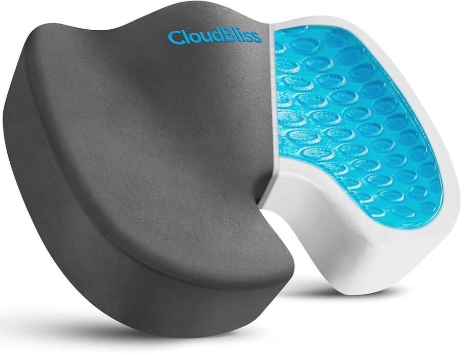 Zitkussen met Gel en Geheugenschuim voor Bureaustoelen en Rolstoelen Comfortabel en Drukverminderend (Grijs)