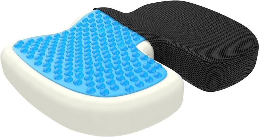 Zitkussen met gel-laag en traagschuim voor orthopedische pijnverlichting stuitbeen en doorligplekken auto bureau rolstoel large