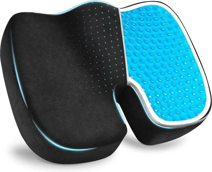 Memory Foam Gel zitkussen Comfortabel stoelkussen voor bureaustoel en auto 45x35x7cm (Zwart Fluwelen doek)