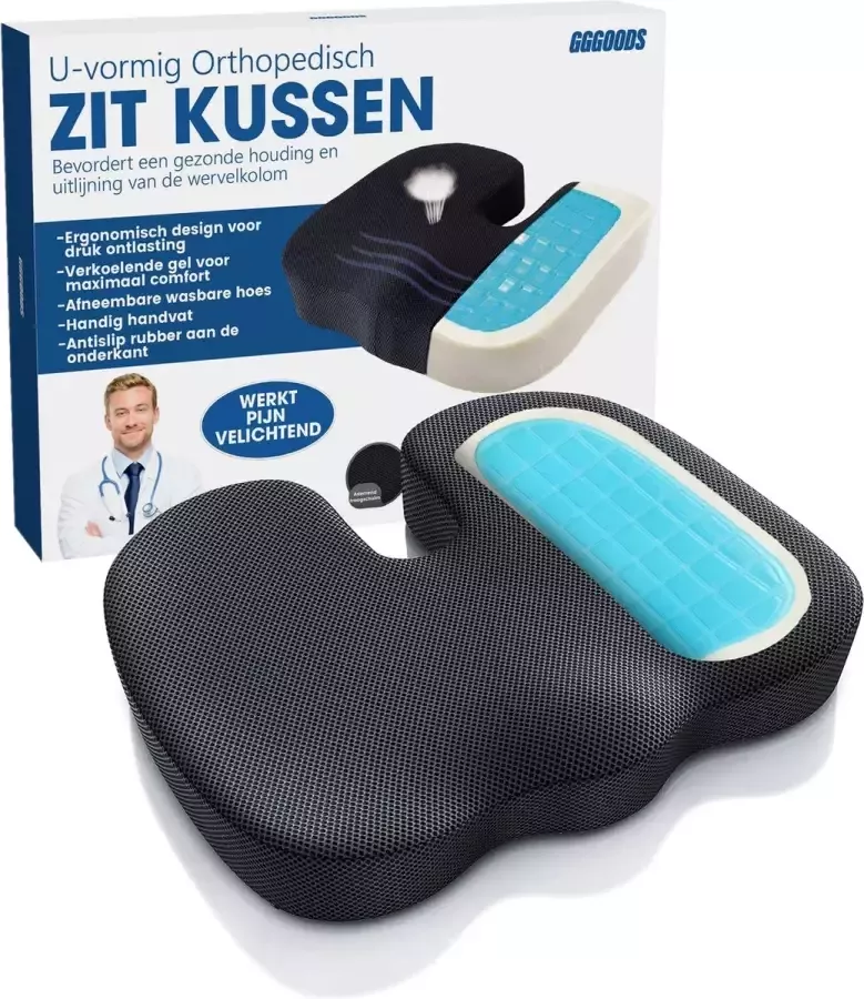 Zitkussen Orthopedisch Ergonomisch Stuitkussen Wigkussen bureaustoel Cooling Gel Traag schuim