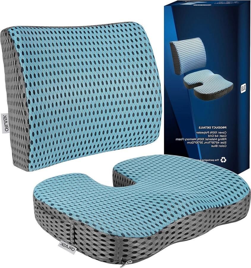 Zitkussen orthopedische bureaustoel traagschuim kussen lendensteun set van 2 blauw auto gaming rolstoel keuken zitkussen orthopedische