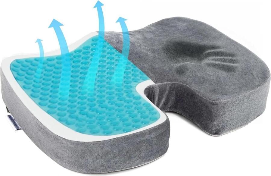 Zitkussen orthopedische ergonomisch bureaustoel pijnverlichting doorbloeding stuitbeenverlichting grijs zitkussen orthopedische