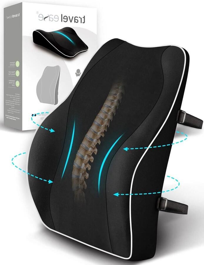 Zitkussen orthopedische Ergonomisch Lendensteun Kussen Traagschuim Autostoel Bureaustoel Gamestoel Antistatische Hoes Dubbele Verstelbare Banden Zwart zitkussen orthopedische