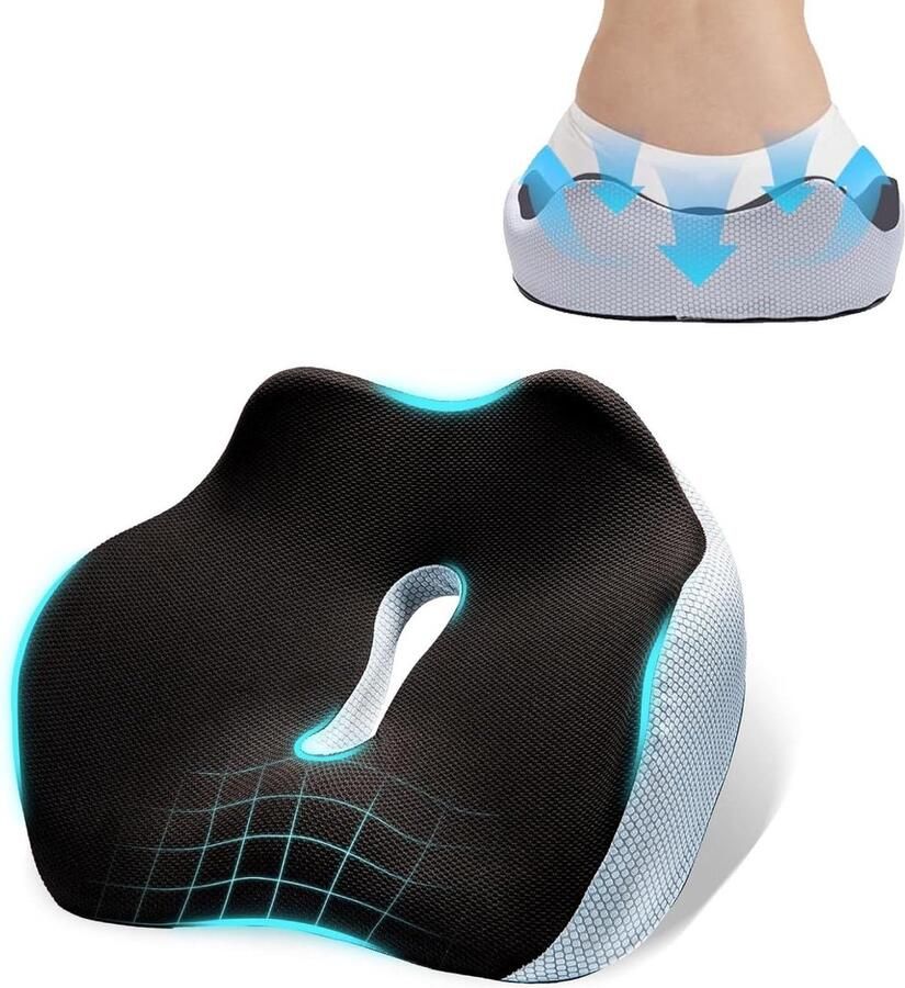 Zitkussen orthopedische mega-zitkussen bureaustoel antislip 3D-traagschuim stuitbeenkussen voor stuitbeen ischias aambeien rugpijnverlichting ergonomisch bureaustoel zitkussen orthopedische