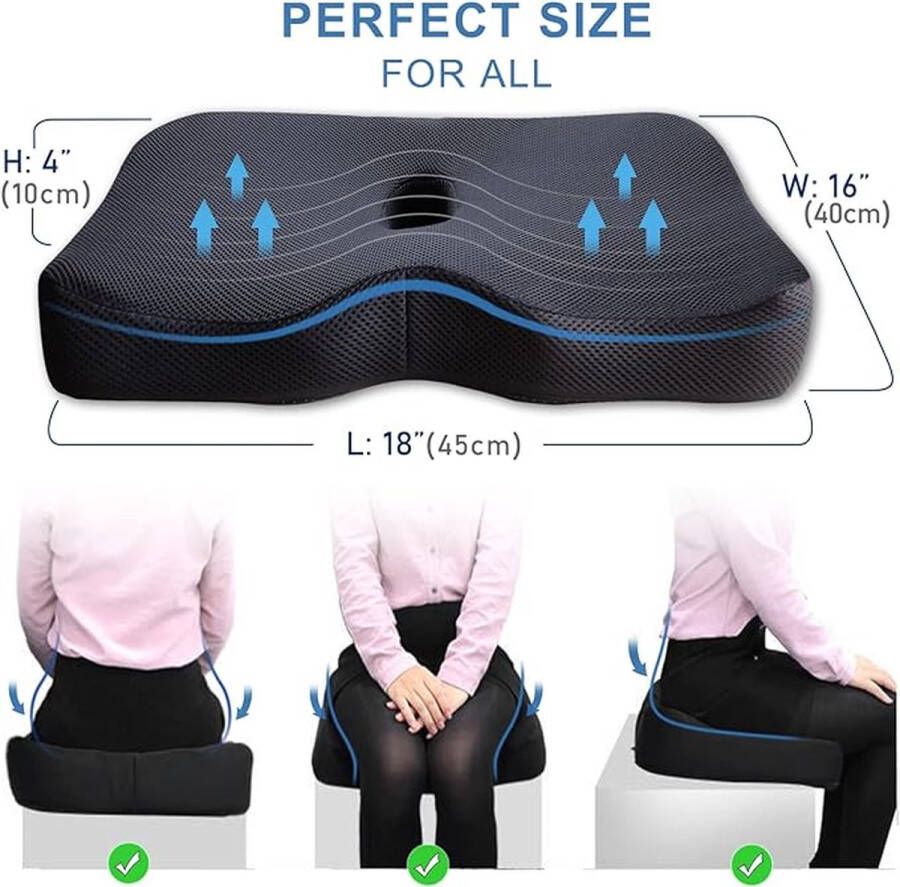 Zitkussen traagschuim ademend ergonomisch design stuitbeen pad voor bureaustoelen dinerstoel gaming stoel，autostoelkussen rolstoel