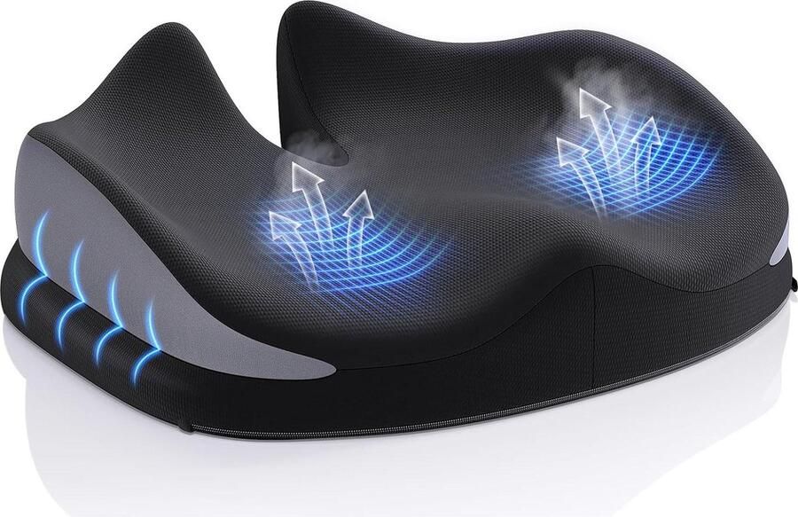 Zitkussen traagschuim voor bureaustoel Groot formaat stuitbeen pijnverlichting rugsteun antislip Ischias kussen voor bureaustoel autostoel rolstoel Ergonomisch comfort Grijs