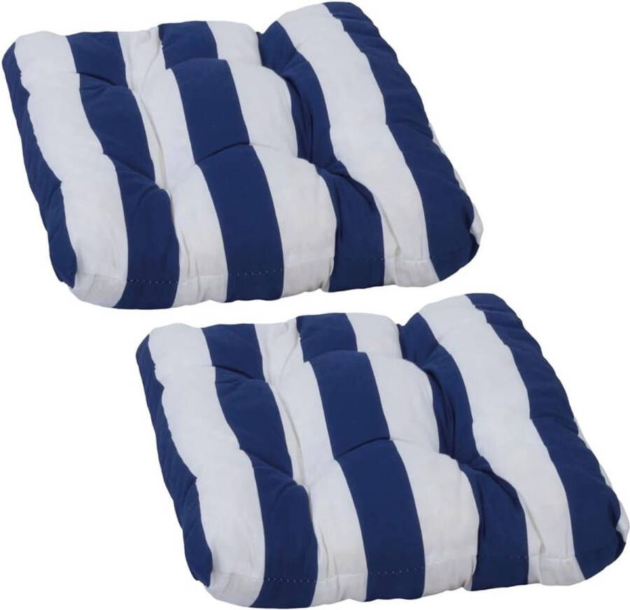 Zitkussen tuinstoel 36 x 36 cm ademend gemaakt in de EU gewatteerd buitenstoelkussen UV-bestendig zitkussen stoel zonder vervaging set van 2 zitkussen bank met strepen in blauw wit
