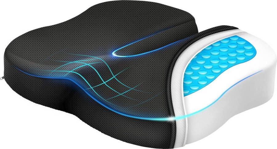 Zitkussen van Gel en Traagschuim Zitkussen in Vlindervorm voor Urenlang Zitcomfort Steunkussen voor Bureaustoel Autostoel Eetkamerstoel (Inkt Zwart)