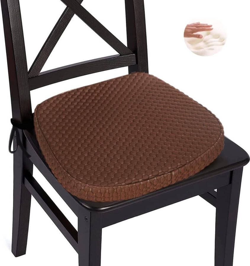 Zitkussen van traagschuim 43 x 40 cm antislip comfortabel zitkussen met bandjes en afneembare kussensloop zelfkoelende 3D-viscose-vezel U-vormig stoelkussen voor de meeste stoelen bruin