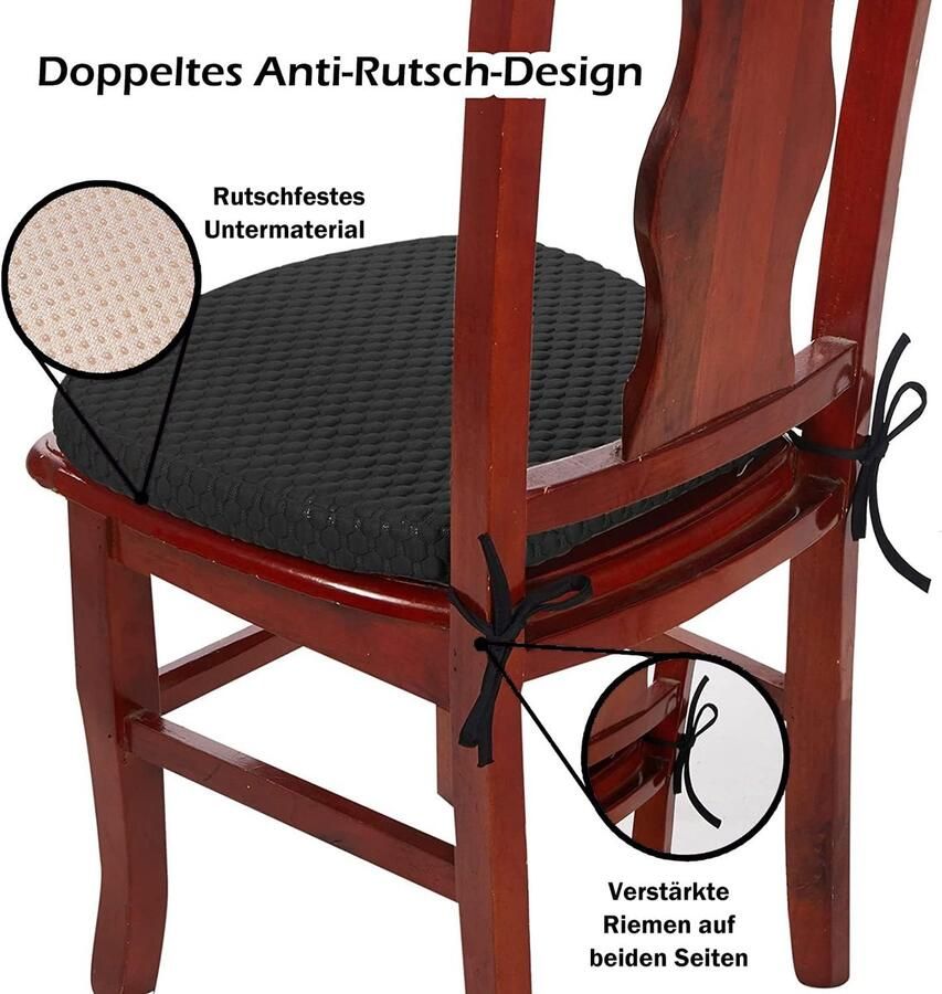 Zitkussen van traagschuim 43 x 40 cm zachte antislip zitkussen met bandjes en afneembare kussensloop zelfkoelende 3D-viscose-vezel U-vormig stoelkussen voor de meeste stoelen zwart