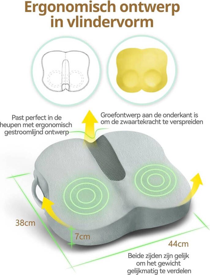 Zitkussen van Traagschuim Ergonomisch Vlindervormig Zitkussen voor Autostoelen Bureaustoel Eetkamerstoel Kontsteunkussen voor Urenlang Zitcomfort(Rokerig Grijs)