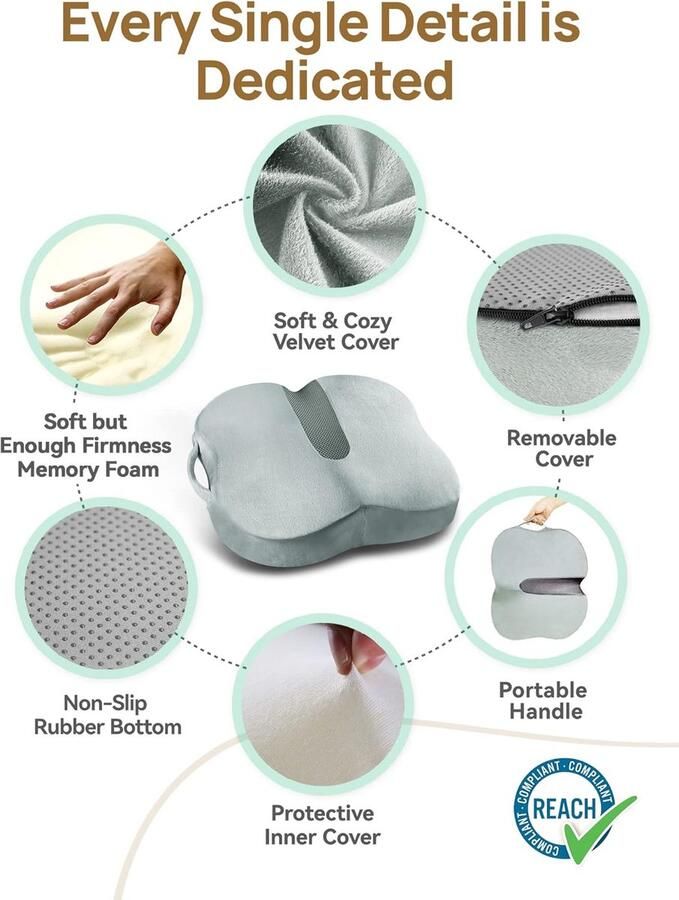 Zitkussen van Traagschuim Ergonomisch Vlindervormig Zitkussen voor Autostoelen Bureaustoel Eetkamerstoel Kontsteunkussen voor Urenlang Zitcomfort(Rokerig Grijs)