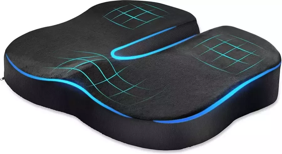 Zitkussen van Traagschuim Zitkussen in Vlindervorm voor Urenlang Zitcomfort Steunkussen voor Bureaustoel Autostoel Eetkamerstoel (Carbon Zwart)