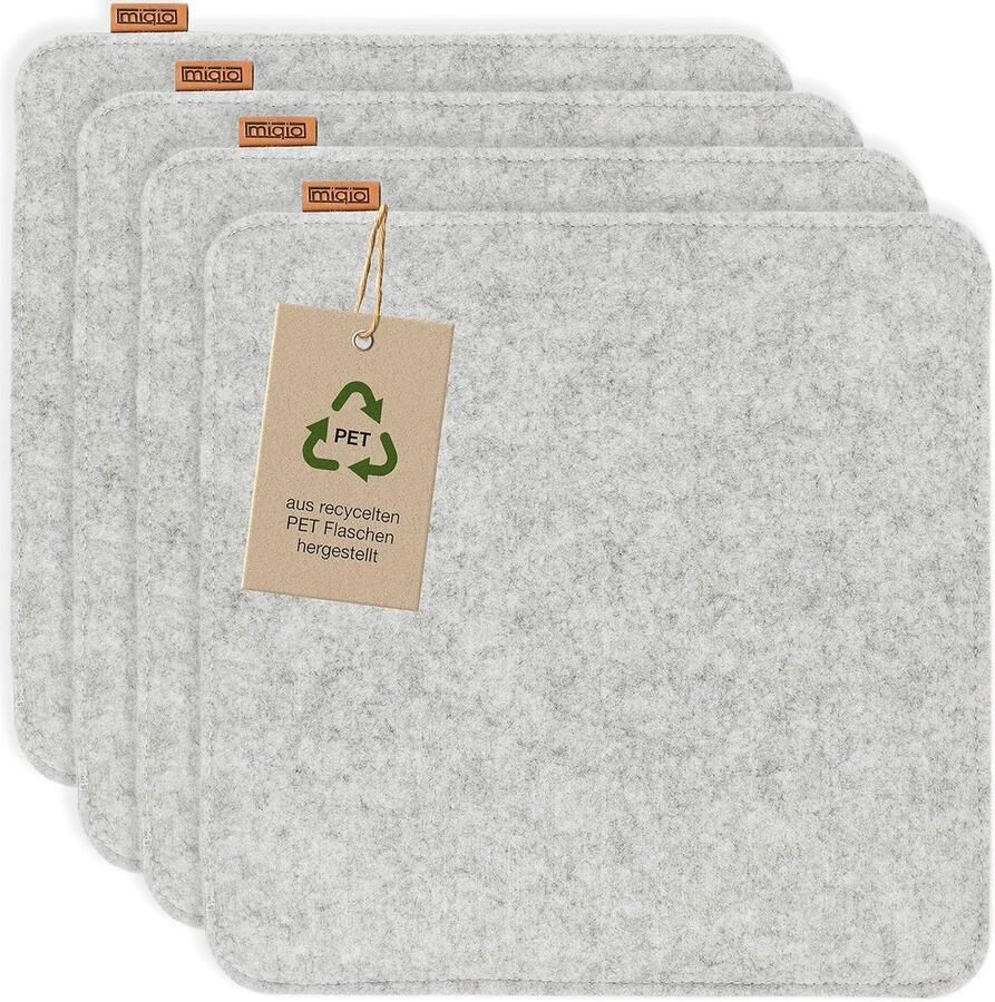 Zitkussen rechthoekig van vilt met antislipnoppen Duurzaam van gerecyclede PET-flessen Set van 4 35 x 35 cm Wasbaar Voor bank en stoel - Foto 2