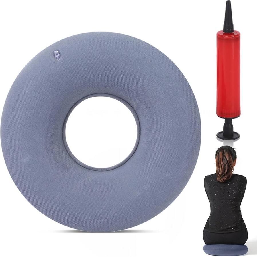 Zitkussen voor Aambeien en Stuitbeenpijn Opblaasbaar Donutkussen met Pomp Comfortabel Zitring voor Ontlasting