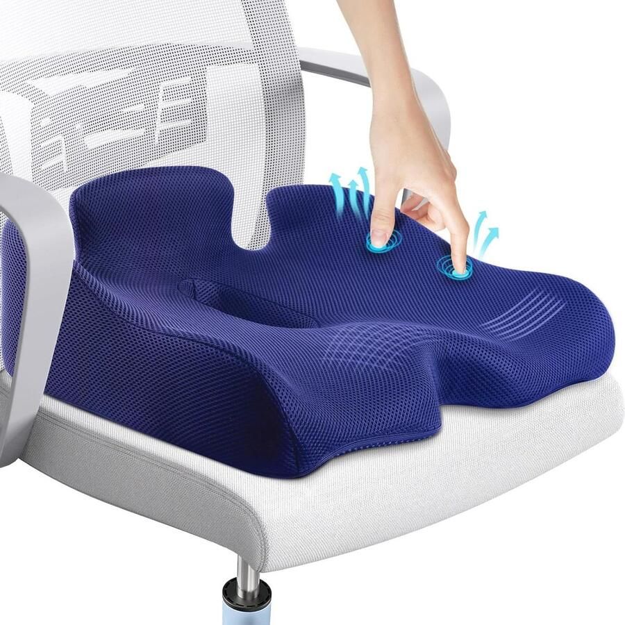 Zitkussen voor Bureaustoel Ischias & Rugpijnbestrijding Memory Foam Firm Coccyx Pad Auto Rolstoel Gamestoel Blauw