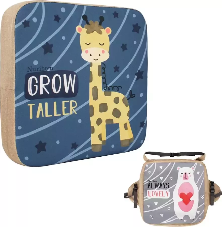 Zitkussen voor Eetkamerstoelen 39 x 39 x 10 cm zitverhoging voor kinderen met reserve schoenen (kus (giraf) + hoes (Beer))