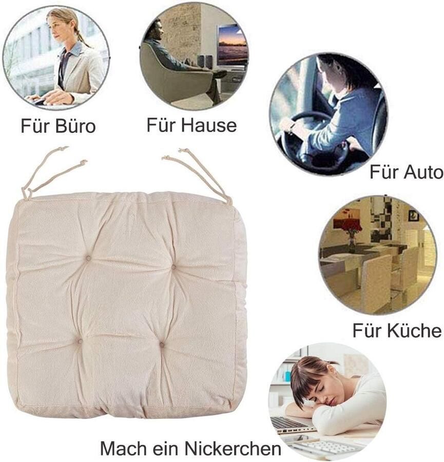 Zitkussen zacht stoelkussen met banden stoelkussen zitverhoging kussen voor huis tuin auto kantoor eetkamerstoel bank en alle stoelen (1 stuks)