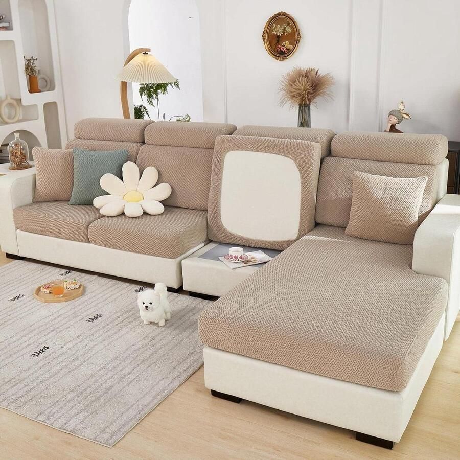 Zitkussenhoezen voor 3-zits bank 2022 Sofa meubelbeschermer in kaki weefpatroon