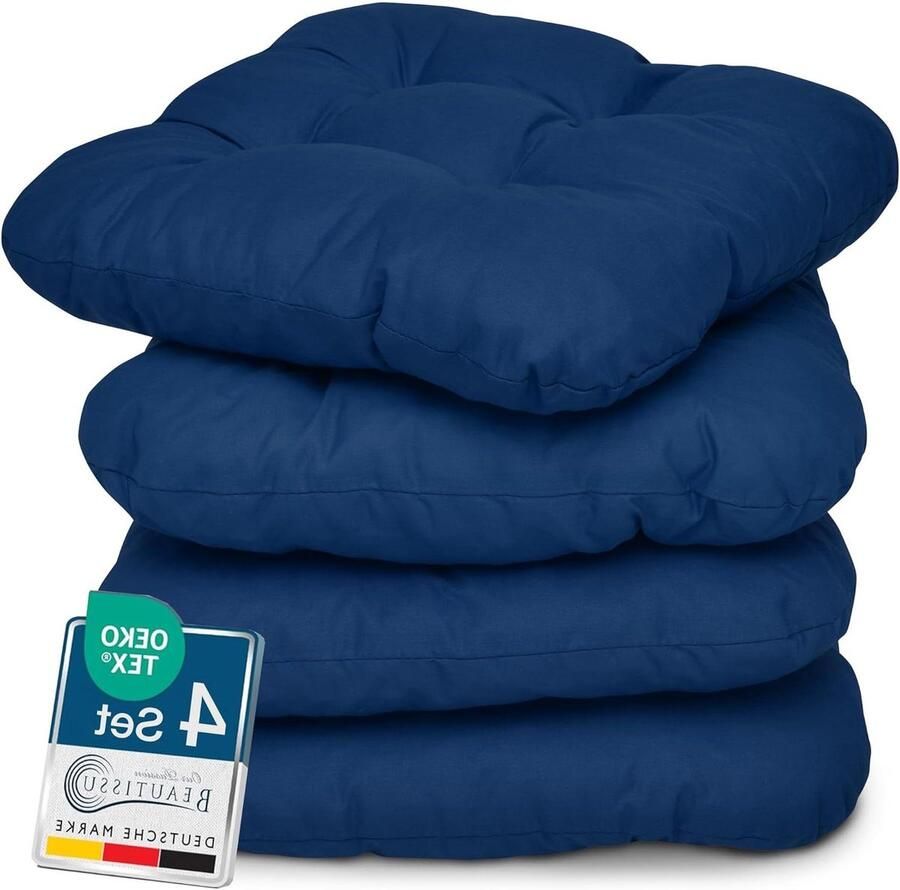 Zitkussens 40x40 cm Lisa Set van 4 Comfortabel stoelkussen met 8 cm vulling Zacht eetkamer stoel bank kussen Donkerblauw
