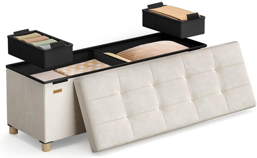 Bank met opbergruimte 38 x 110 x 40 cm voetenbank 112 L cappuccino beige