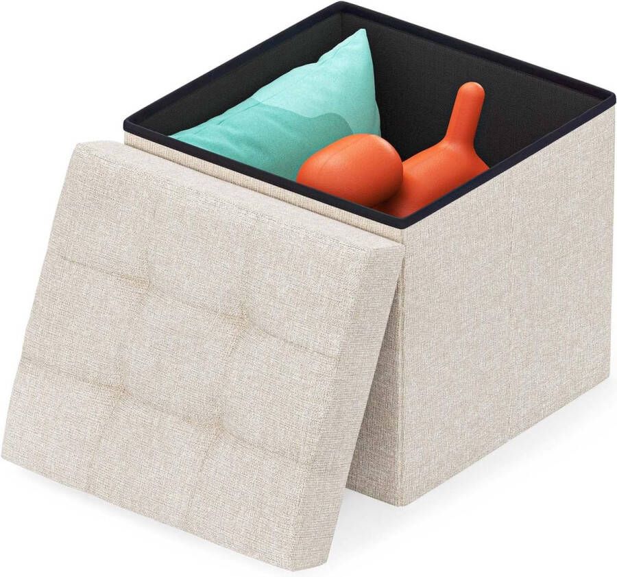 Zitpoef inklapbare zitkist poef opbergbox bank met opbergruimte stoffen bekleding zitkruk zitbank gestoffeerd voor eetkamer slaapkamer hal make-uptafel kantoor beige
