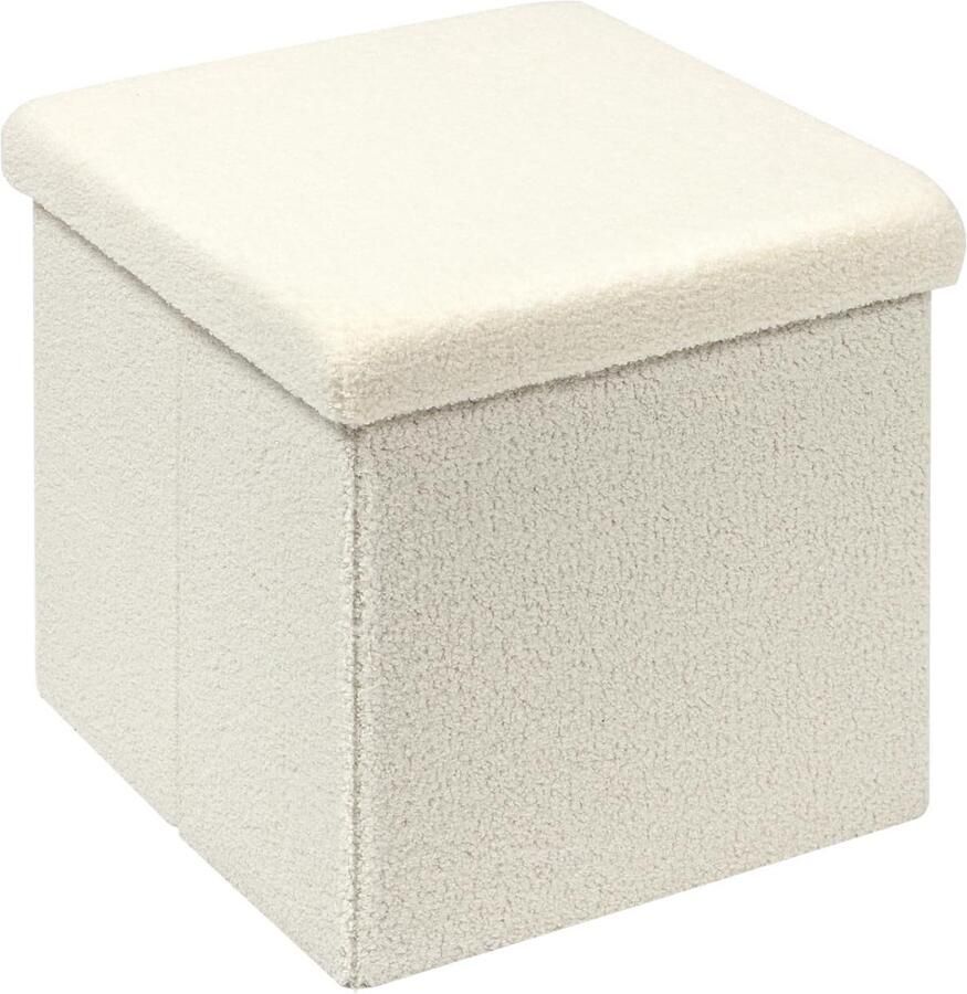 Zitpoef met Opbergruimte Opvouwbare Fluwelen Zitkubus Wit 40 x 40 x 40 cm