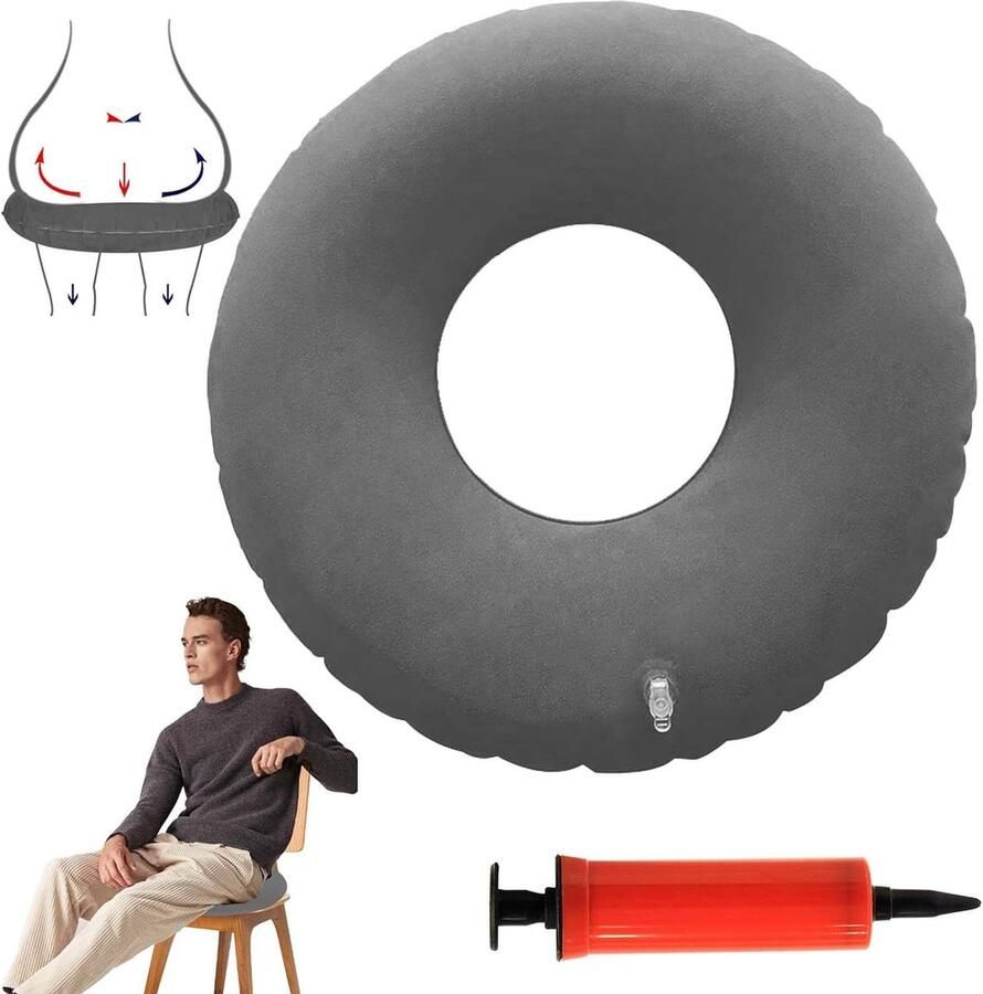 Zitring na Op 40 cm orthopedisch zitkussen donutzitkussen aambeien-zitkussen orthopedisch rond kussen met pomp opblaasbaar ringkussen voor ontstekingen cysten aambeien