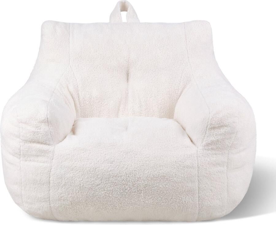 Zitzak 3 Voet Zachte Armleuningen En Opbergtas 25d Traagschuim Teddy Fluweel Wit