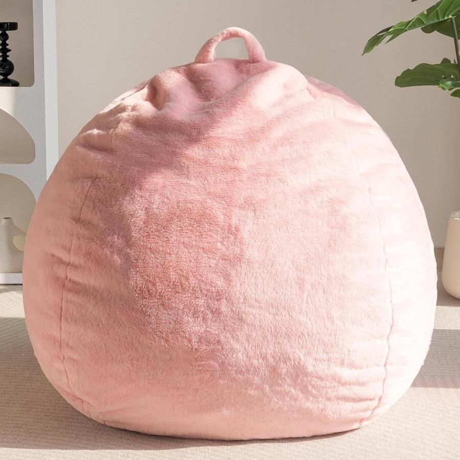 Comfort Indoor Bean Bag with Filling 85 x 85 x 55 cm Soft and Comfortable Fluffy Chair for Children and Adults Pink